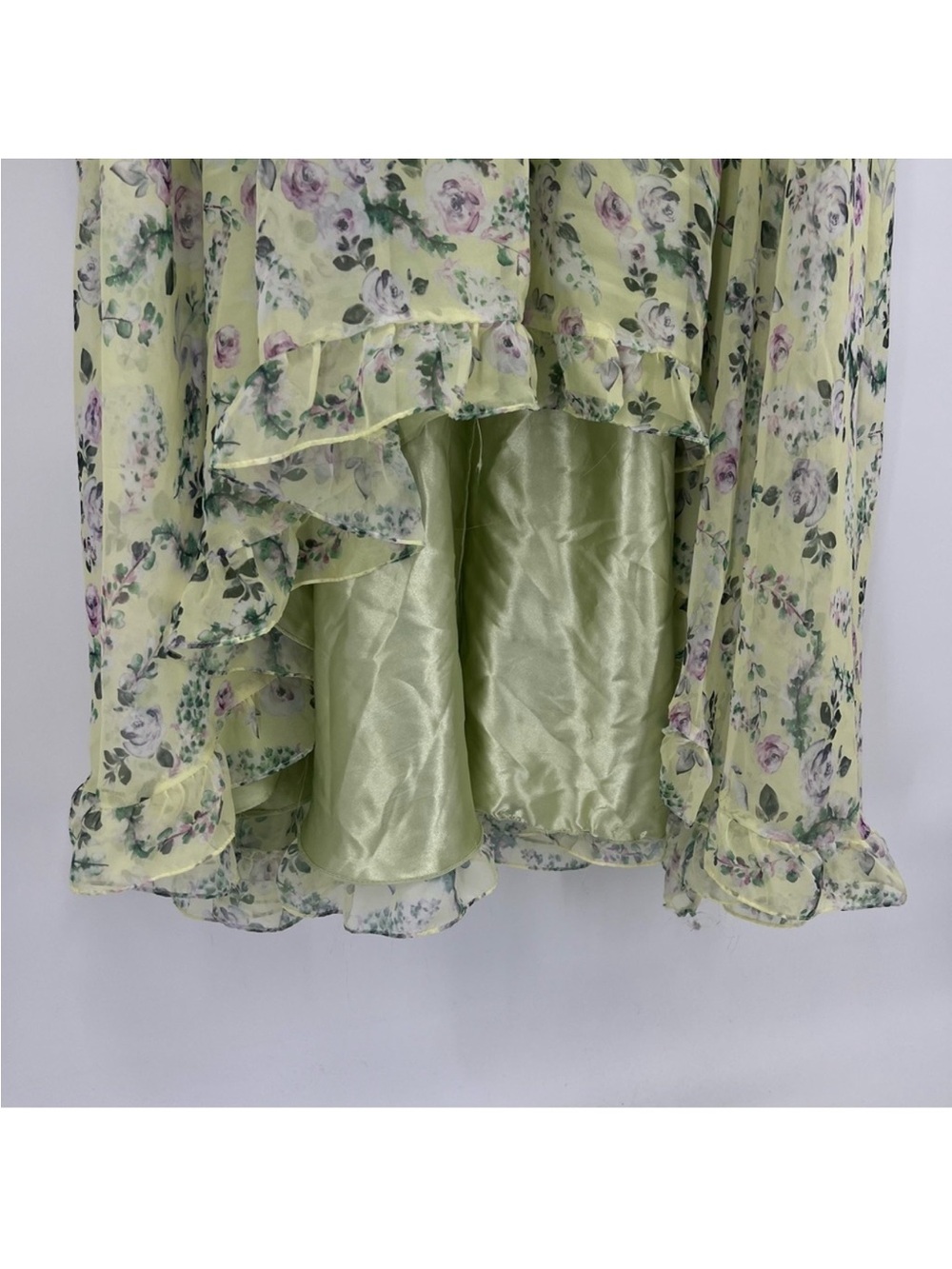 Mac Duggal Pale Green Floral V Neck Ruffled Chiffon Maxi Dress Evening Gown 8 - Picture 4 of 9